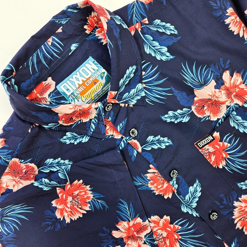 DIXXON Dark Blue Tropical Floral Button Down Shirt